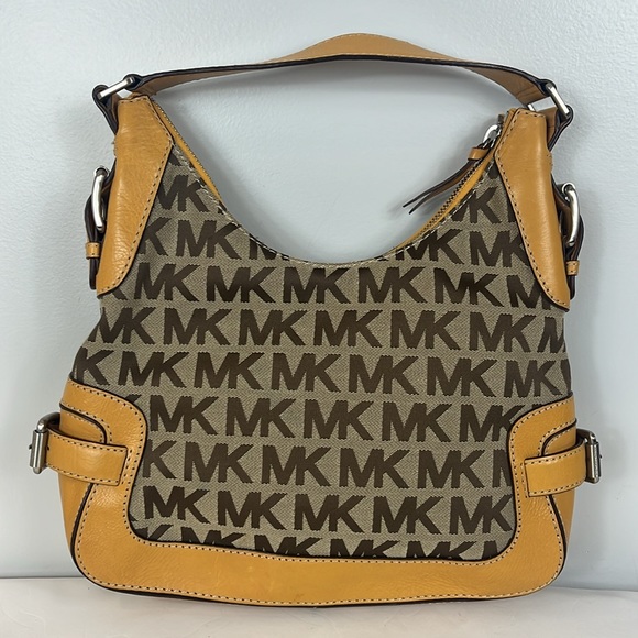 Michael Kors Brookville Large Signature Hobo Bag Purse with Yellow Leather - Picture 3 of 16